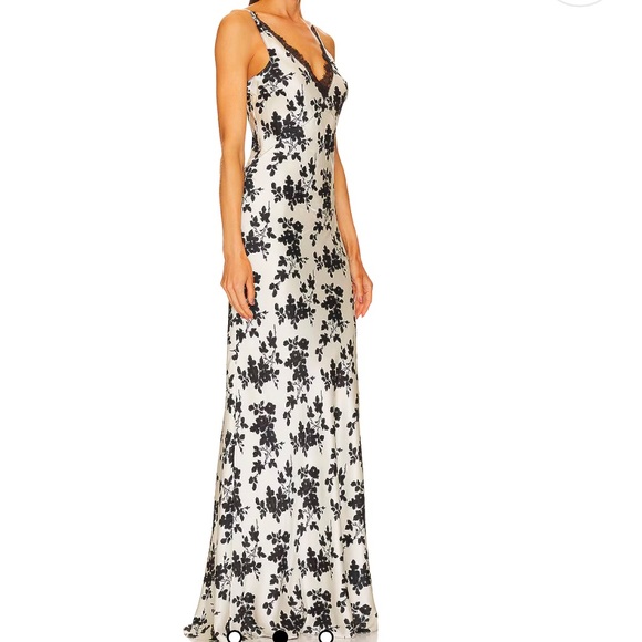 NWT Veronica Beard Hamina Silk and Lace Black and White Floral Maxi Slip Dress - Picture 3 of 5